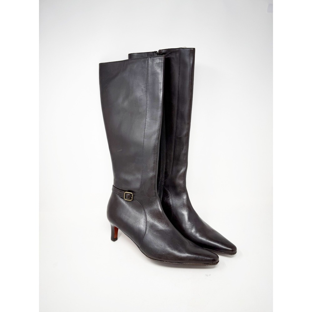 Ralph Lauren‎ Y2K Leather Knee High Boots Pointed Toe Kitten Heel Black Size 8 B